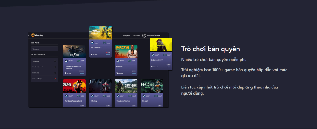 Thuê game bản quyền – CyberKing App