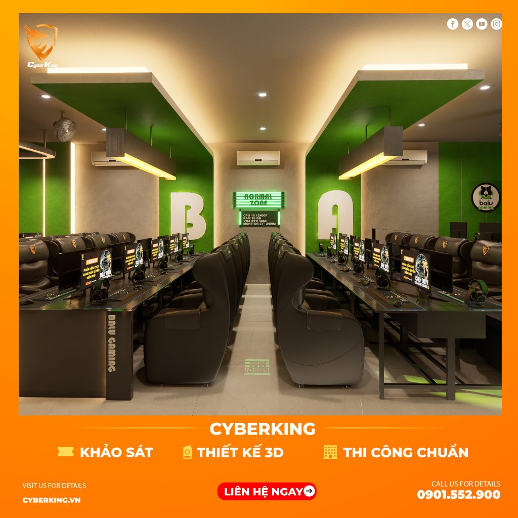 Thi công phòng net Esports thiết kế 3D – thi công chuẩn – bàn giao vận hành ổn định