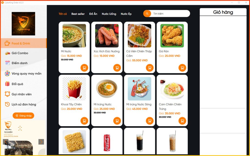 Phần mềm gọi món cho phòng net – App Menu CyberKing miễn phí, hiện đại và cực dễ dùng