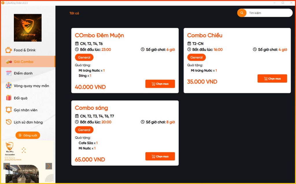 Phần mềm gọi món cho phòng net – App Menu CyberKing miễn phí, hiện đại và cực dễ dùng